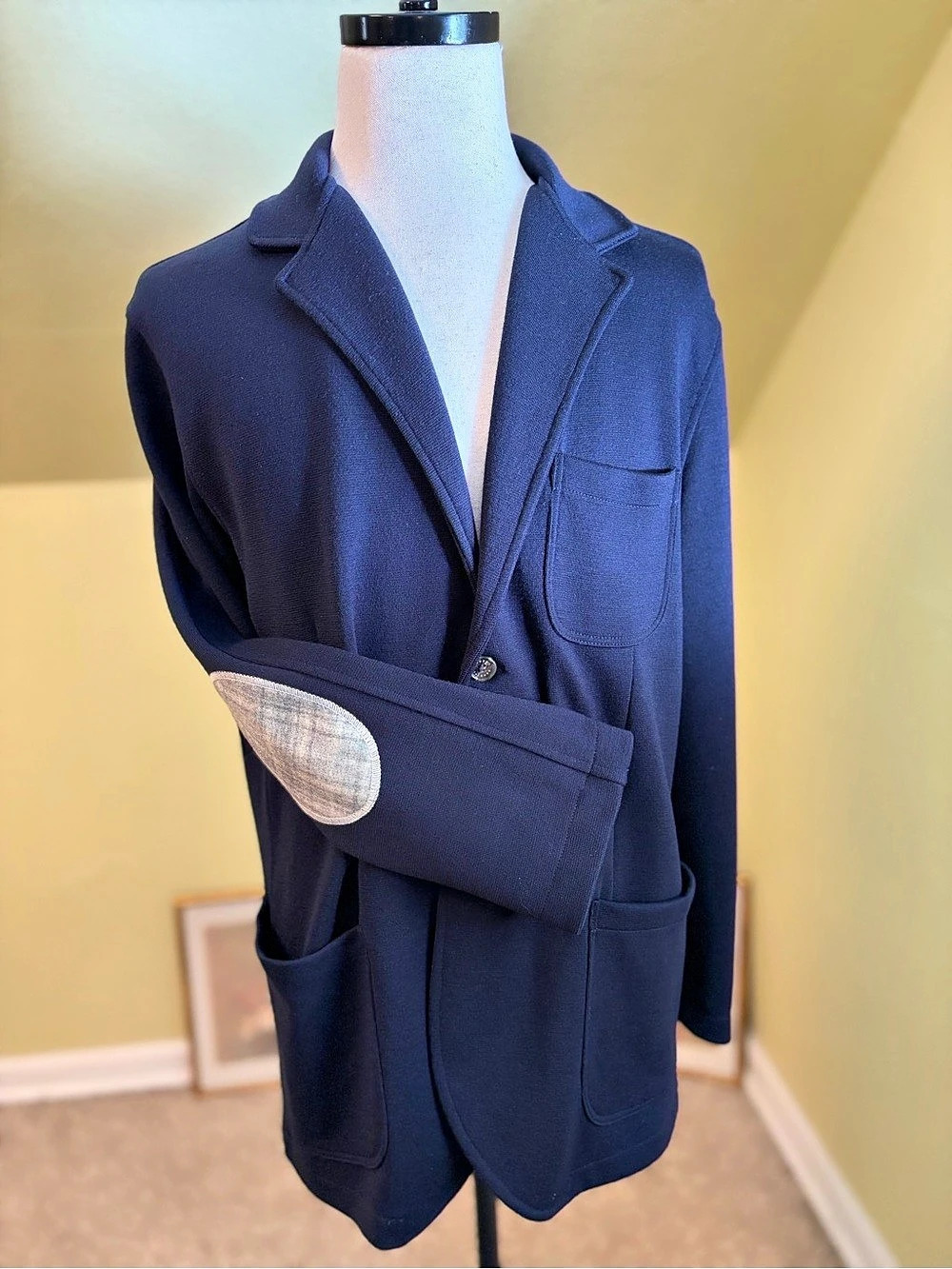 Robert Talbott Italy 100% Merino Wool Knit Sweater Blazer Jacket Elbow Patches